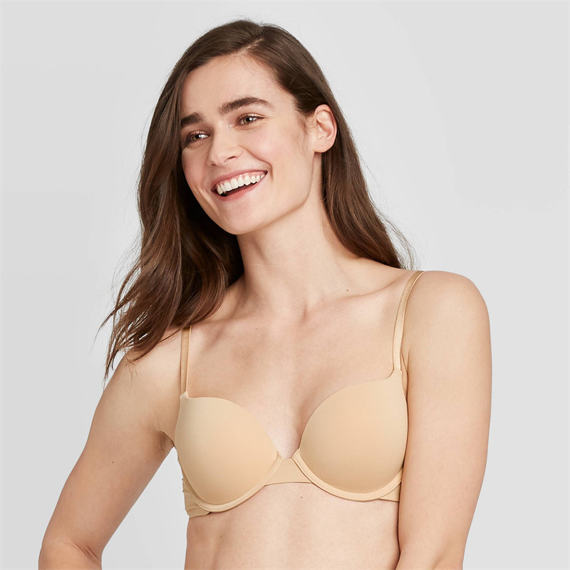 Nylon Spandex Nyaman push up skintone bra poean kalayan kawat pikeun awéwé (1)